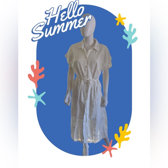 Sinsay White Cotton Midi Dress With Cutout Details Size Large - Picture 1 of 6